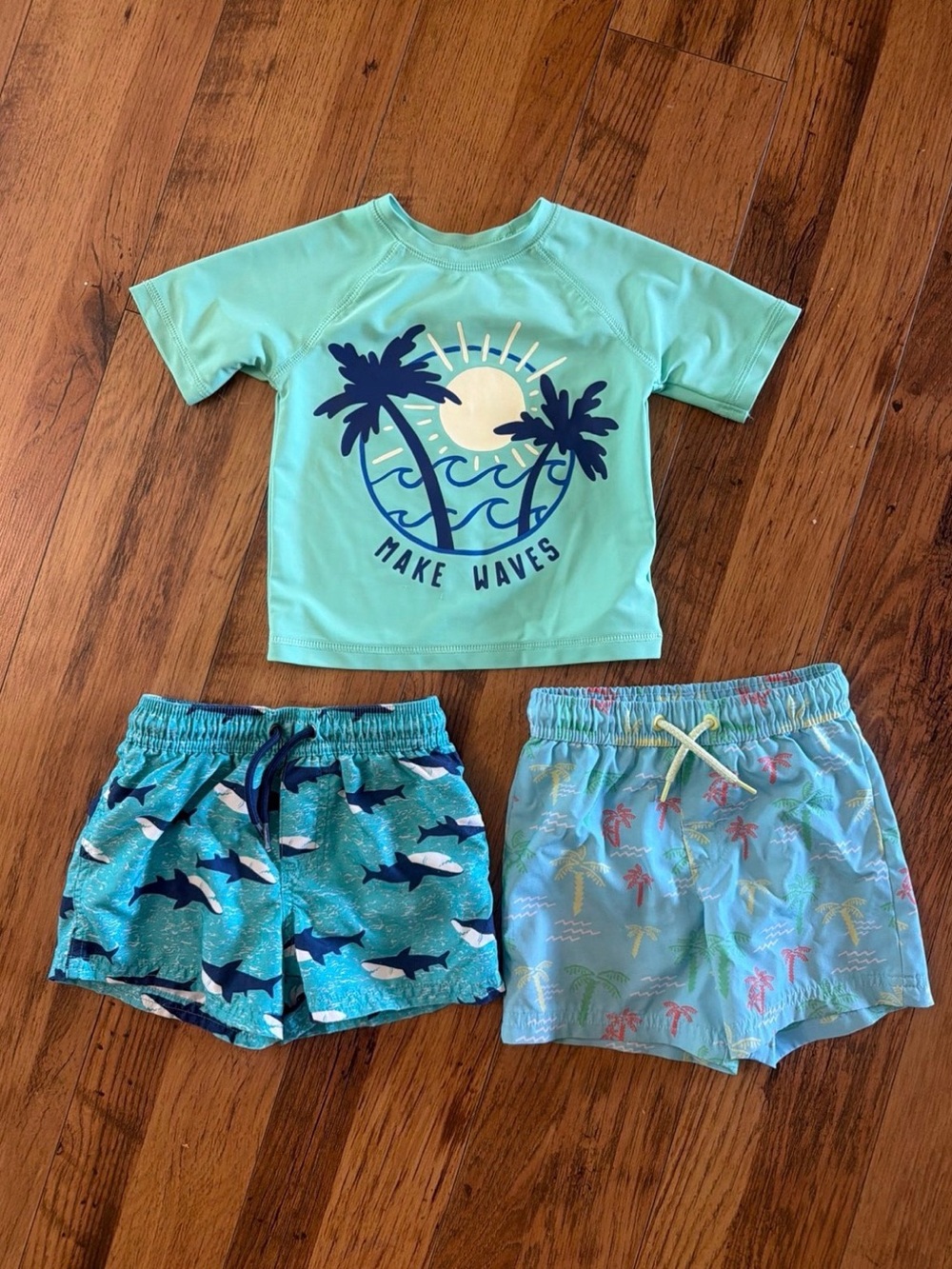 Boys Rash Guard Swim Shirt and Swim Trunks Bundle